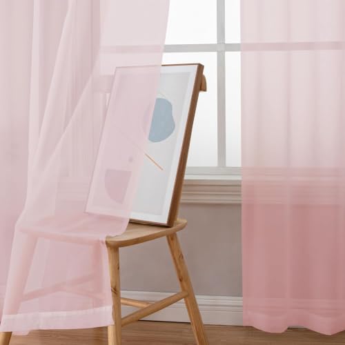 Blush Pink Sheer Curtains 84 Inches Long 2 Panels Set for Living Room (59"W x 84"L (Pack of 2) / Blush Pink)