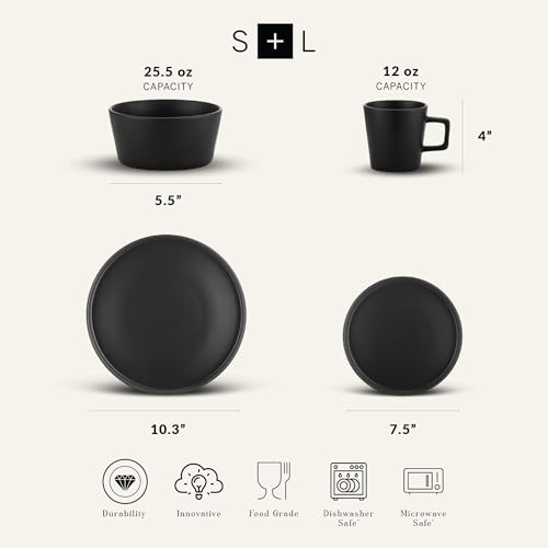 Celina Stoneware 32 Piece Modern Dinnerware Set (Dinnerware Set / Service For 8 / Matte Black)