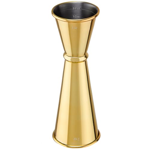 Double Cocktail Jigger for Bartending (Rolled Edge-1oz/2oz-1PC / Gold)