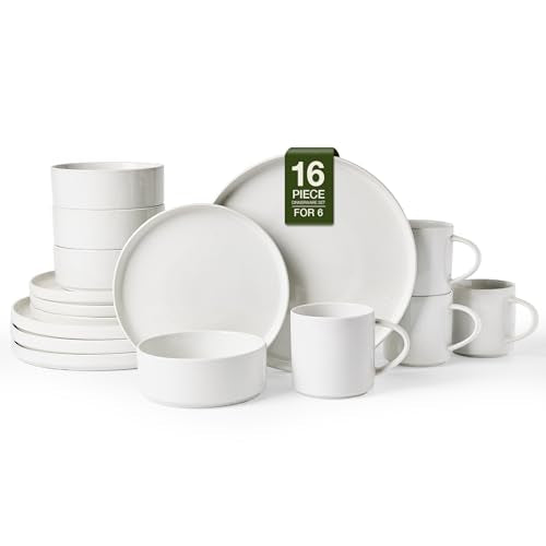 Nebula 16 Piece Stoneware Dinnerware Set with Mugs (White / Service for 4 (Include Mugs))