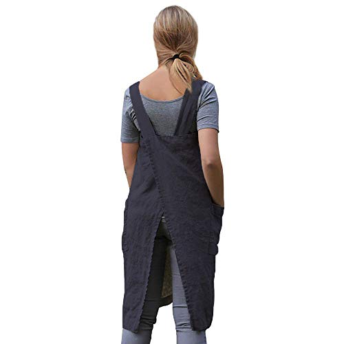 Women's Pinafore Square Apron Baking Cooking Gardening Works Cross Back Cotton (Small / Y-dark Gray)