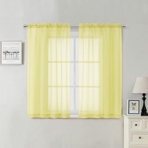 Goose Yellow Sheer Curtains 54 Inch Length 2 Panels (Goose Yellow / 42"W x 54"L (Pack of 2))