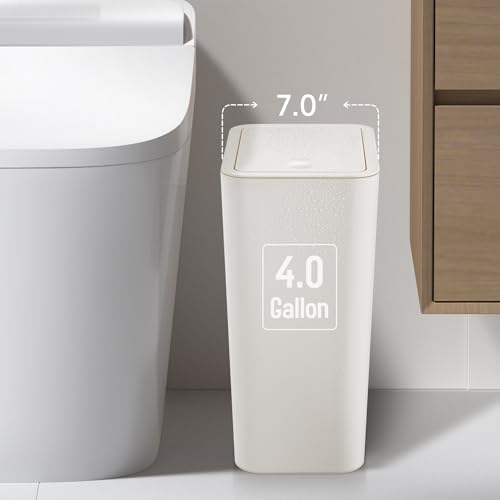 Bathroom Trash Can with Lid (White, 1 Pack)
