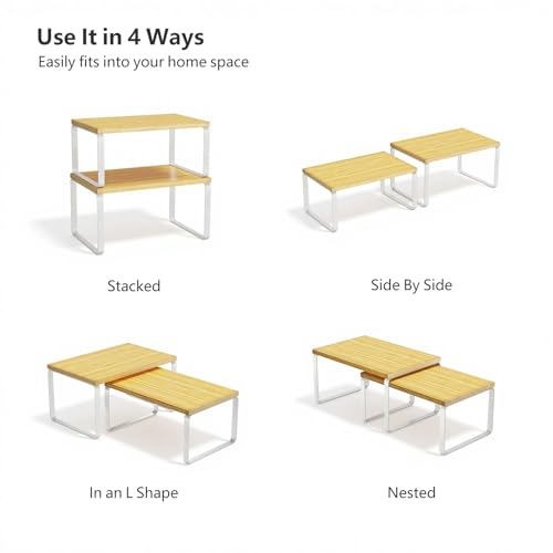 Bamboo Cabinet Organizer Shelf (White and Natural)