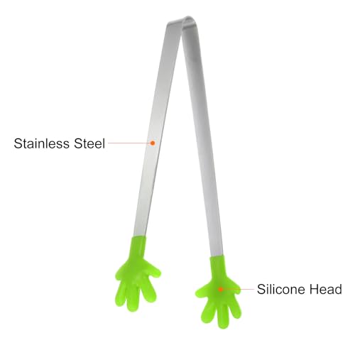 Mini Food Tongs 5.67" Hand Shape Stainless Steel with Silicon Tips Small Cooking Tongs Kitchen Food Tongs Serving Tongs for Cooking Grilling BBQ Barbecue Kitchen (Green)