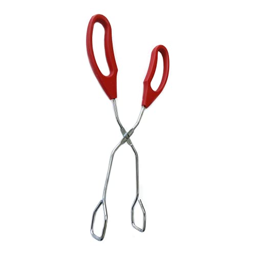 Scissor Tongs Cooking Kitchen Grilling Food Serving Barbecue Comfortable Ergonomic Grip Dishwasher Safe Beautiful Design (Red)