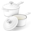 1& 2Qt Enameled Cast Iron Saucepan with Lid (White / 1+2 Quarts)