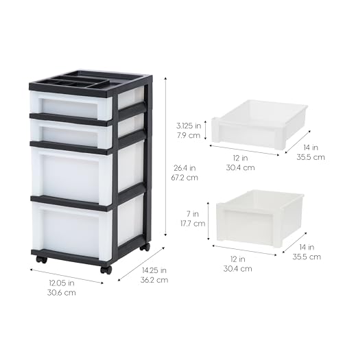 4 Drawer Rolling Storage Cart with Organizer Top (Black / 4 Drawer with Wheels)