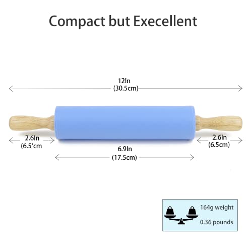 Silicone Rolling Pin for Baking Non (Blue / 12 inch)