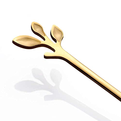 6 Piece Elegant Gold Leaf Long Handle Teaspoons (Gold)