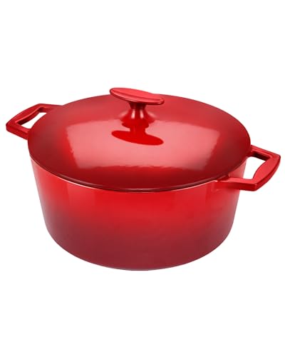6QT LUX Healthy Enameled Cast Iron Dutch Oven Pot with Lid (Lux Crimson)