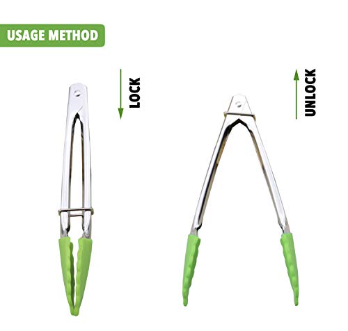 7" Mini Tongs with Silicone Tips (7-inch / Green)