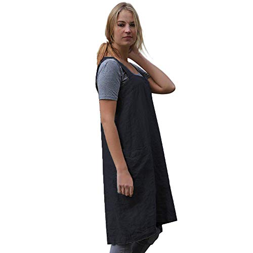 Women’s Pinafore Square Apron Baking Cooking Gardening Works Cross Back Cotton (Small / Black)