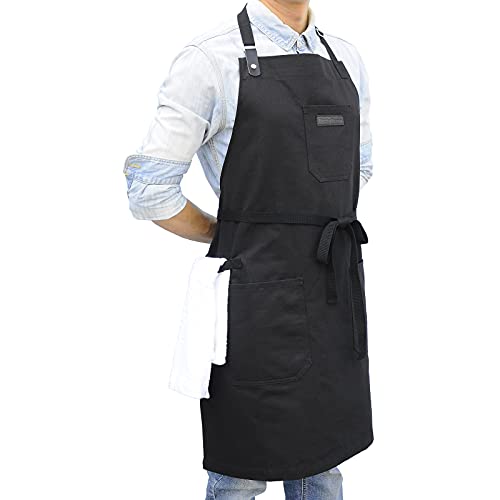 Black Kitchen Apron for Cooking (Black Cotton)