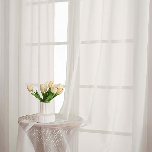 Ivory Sheer Curtains 48 Inch Long (Ivory / 42"W x 48"L (Pack of 2))