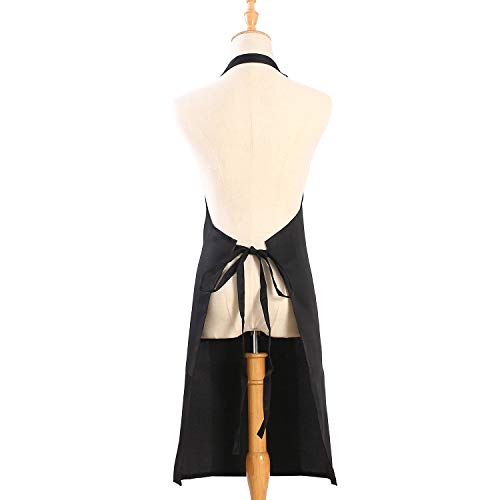 2 Pack Adjustable Bib Apron with 2 Pockets (Black)