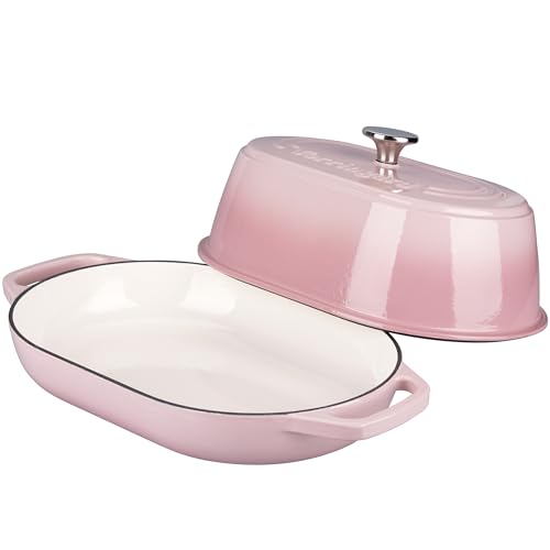 Enameled Cast Iron Dutch Oven Pot with Dome Lid (Pink)