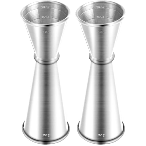 2Pc Double Cocktail Jigger for Bartending (Rolled Edge-1oz/2oz-2PC / Frosted Silver)