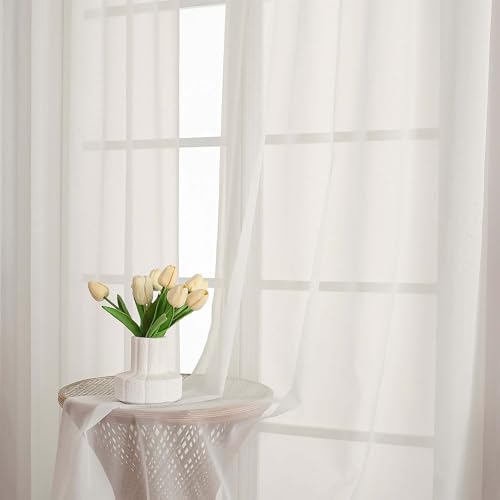 Ivory Sheer Curtains 96 inch Long 2 Panels for Living Room 59" Wide (Ivory / 59"W x 96"L (Pack of 2))