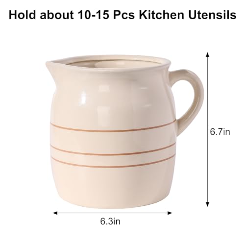 Ceramic Farmhouse Kitchen Utensil Holder for Countertop (Gold Thread Jar Shape)
