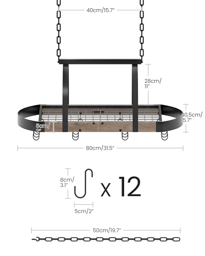 Hanging Pot Rack (Greige and Black / 31.5''L x 15.7''W x 13''H)