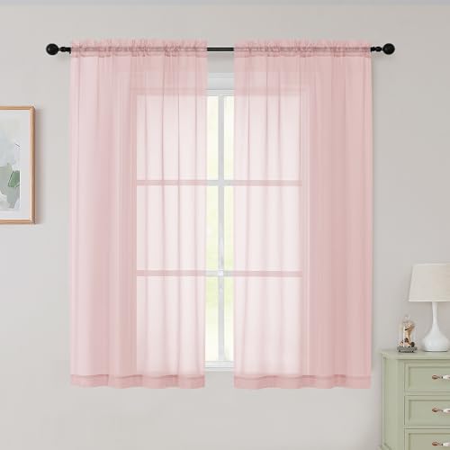 Sheer Blush Curtains for Bedroom Living Room 54 Inch Length 2 Panels Set (Blush / 42"W x 54"L (Pack of 2))