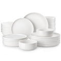 24 Pcs Porcelain Plates and Bowls Sets (Ivory White / 24 Pcs (Service for 6))
