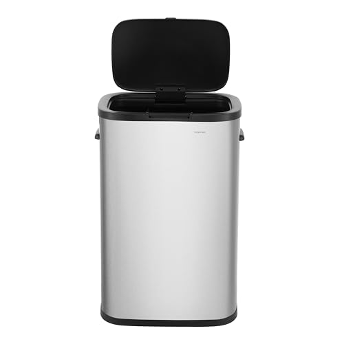 Tammi 14.5 Gal Slim Push Button Trash Can (Platinum Silver)