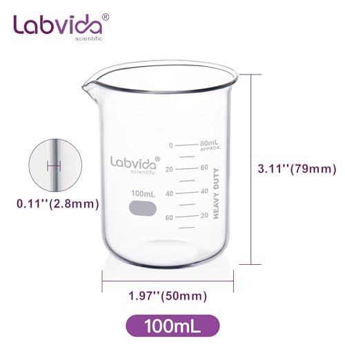 12pcs 100ml Upgrated Thick Glass Beakers (12pcs of Vol.100ml)