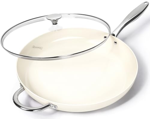 14 Inch Nonstick Frying Pan with Lid (Cream White / 14 inch)