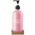 Pink Glass Dish Soap Dispenser with Acacia Wood Tray (Pink-dish)