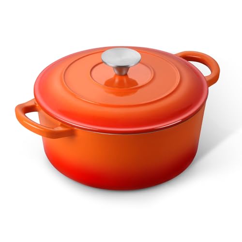 3 Qt Enameled Cast Iron Dutch Oven with Lid (3 QT-Round / Orange)