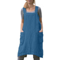Women Apron with 2 Pockets Cotton Linen Kitchen Baking Cooking Chef Cross Back Pinafore Dress for Work Restaurant Gardening (Medium / Lake Blue)
