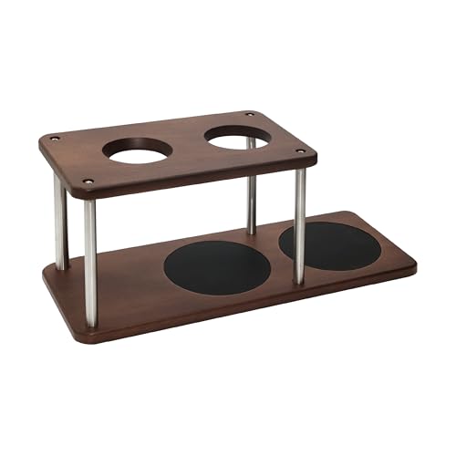 Pour Over Coffee Station Solid Sapele Wood & Stainless Steel Dual Dripper Stand Coffee Organizer (Dark Wood)