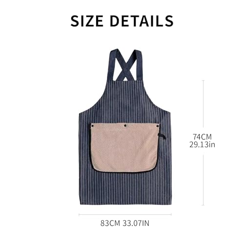 Denim Cross Back Aprons for Men Women with Pockets Removable Towel (Grey Towel)