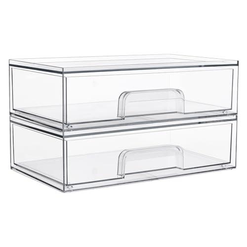 Clear Stackable Storage Drawers (Wide-2pack-Clear)