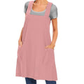 Women's Cotton Cross Back Apron Pinafore Dress with Big Pockets Loose Square Apron for Baking Cooking Gardening (Pink / Small)