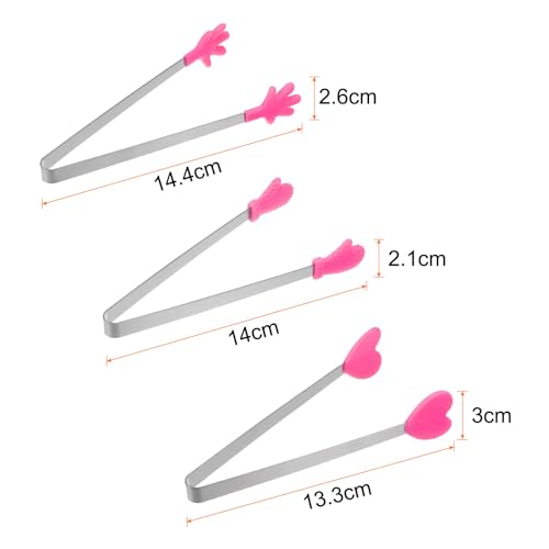 Mini Food Tongs 5.5" Pattern Shape Stainless Steel with Silicon Tips Small Cooking Tongs Kitchen Food Tongs Serving Tongs for Cooking Grilling BBQ Barbecue Kitchen (RoseRed)