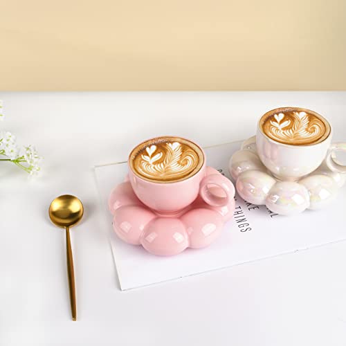 6.5oz Sunflower Saucer Mini Ceramic Mug (Peach Pink)