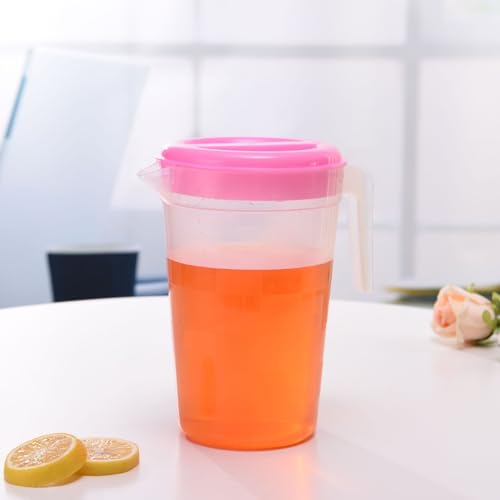 6 Pcs Clear Plastic Pitcher with Lid Handle (70 oz / Colorful)