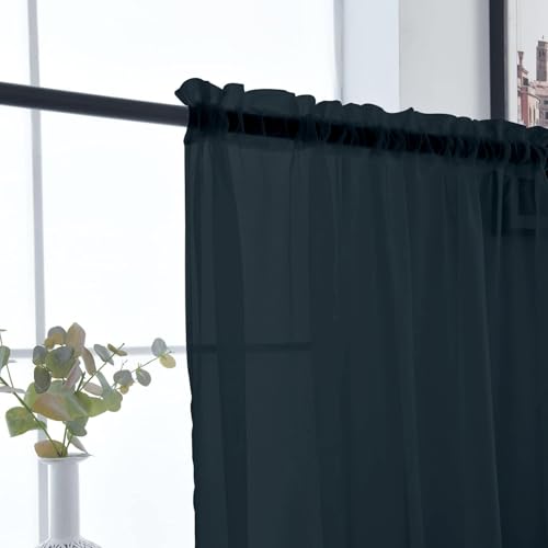 Sheer Voile Window Treatment Rod Pocket Curtain Panels for Kitchen Bedroom Living Room Drapes Sunlight Filtering Privacy Semi Home Decor Assorted Colors Sizes (Charcoal Grey / 52"W x 54"L (Pack of 2))