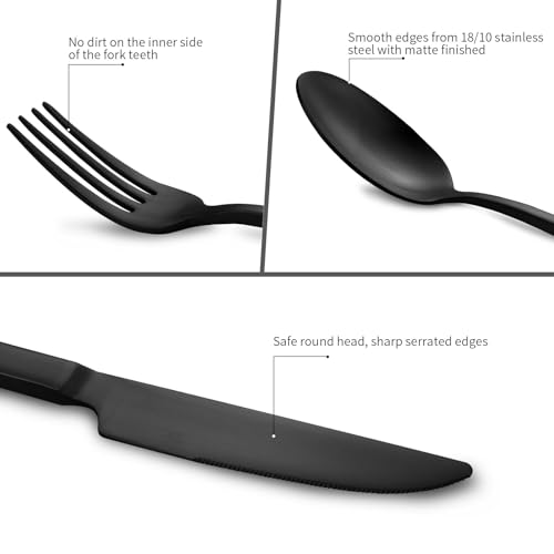 Black Silverware Set with Cuboid Handle 45 (Matte Black / 45 Pcs)