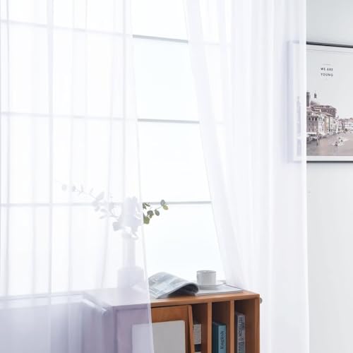 Optical White Sheer Curtains 4 Panels Rod Pocket Semi (Optical White / 52"W x 45"L (Pack of 4))