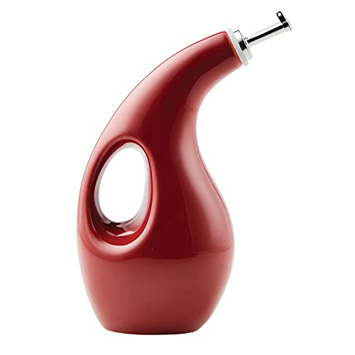Ceramic EVOO Oil and Vinegar Dispensing Bottle with Spout (Cranberry Red / 24 Ounces)