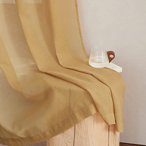 Sheer Linen Bedroom Curtains 96 inch Long (52"W x 96"L (Pack of 2) / Desert Yellow)