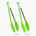 2-Pack of 9" (Small) & 12" (Large) Kitchen Tongs Set: Non-Stick Silicone-Stainless Steel Cooking Tongs, BPA Free, Heat Resistant (480°F) - Non-Slip Grip & Locking Metal Food Tongs (Green) (Green)