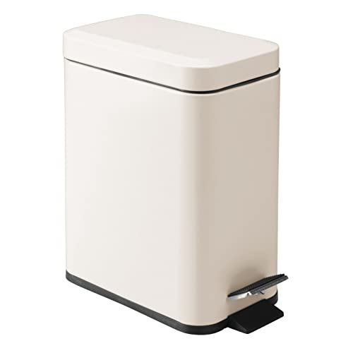 Small Modern 1.3 Gallon Rectangle Metal Lidded Step Trash Can (Cream / 1.3 Gallon)