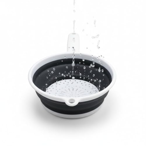 8" Round Space Saving Collapsible Silicone Kitchen Colander Food Strainer with Handle (2 Pack)