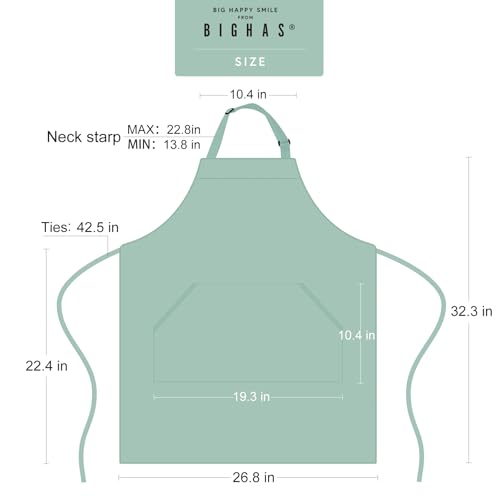 Adjustable Bib Apron with Pocket Extra Long Ties for Women Men (Gossamer Green)