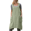 Women Apron with 2 Pockets Cotton Linen Kitchen Baking Cooking Chef Cross Back Pinafore Dress for Work Restaurant Gardening (Small / Light Green)